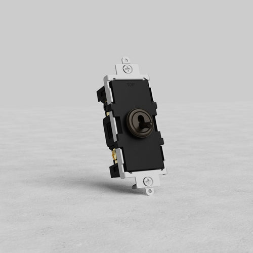 Bronze four way toggle switch with rectangular design, shown upright on a light gray surface.
